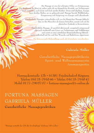 Werbeflyer Gabriela Müller, Fortuna Massagen